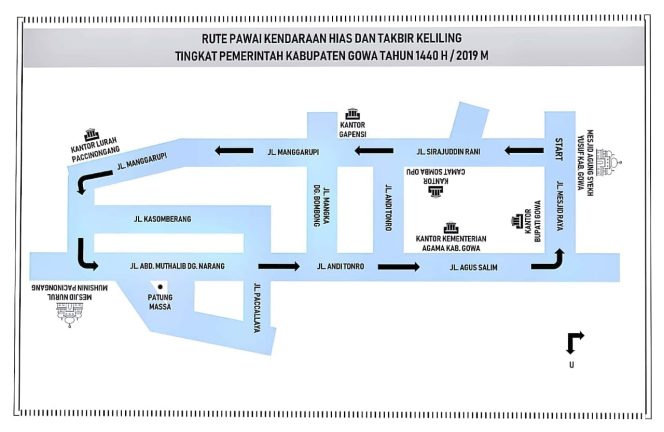 					Rute pawai kendaraan hias dan takbir keliling tingkat Kabupaten Gowa, Senin (3/6/2019).(Berita.news/ACP) 