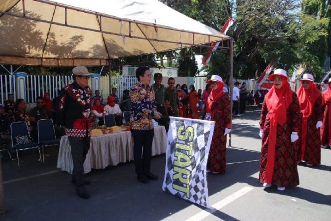 					Kegiatan gerak jalan dilepas oleh Bupati Bulukumba AM Sukri Sappewali bersama Wakil Bupati Tomy Satria di samping tribun lapangan Pemuda, Kamis  (15/8/2019)