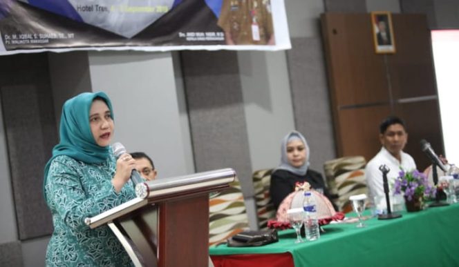 					Ketua Dekranasda Kota Makassar, Murni Djamaluddin Iqbal saat memberikan sambutan di Hotel Tree. (BERITA.NEWS/Ratih Sardianti Rosi). 