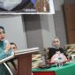 Ketua Dekranasda Kota Makassar, Murni Djamaluddin Iqbal saat memberikan sambutan di Hotel Tree. (BERITA.NEWS/Ratih Sardianti Rosi).