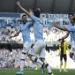 Pemain Manchester City merayakan gol ke gawang Watford. (AP Photo/Rui Vieira).