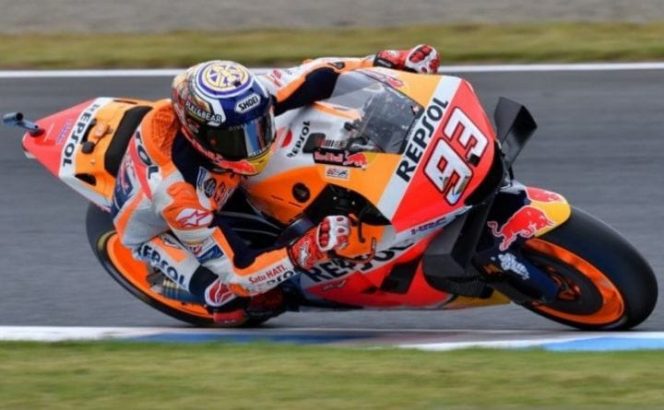 					Pebalap tim Repsol Honda Marc Marquez di sesi latihan bebas Grand Prix Jepang, Twin Ring Motegi (18/10/2019) AFP/Toshifumi Kitamura