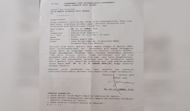 					Surat Permohonan Jurmas kepada KASN. (BERITA.NEWS/Andi Khaerul). 