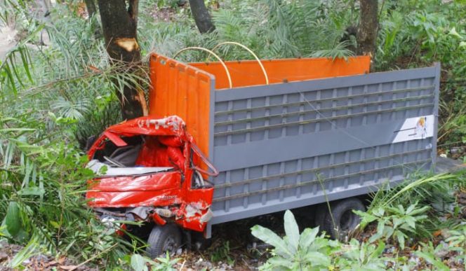 					Kondisi truk yang jatuh kedalam jurang sedalam kurang lebih 20 meter. (BERITA.NEWS/Wahyu Adi Saputra). 