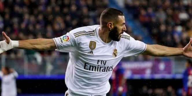 					Selebrasi Karim Benzema usai membobol gawang Eibar, Minggu (10/11/2019) (Real Madrid CF)