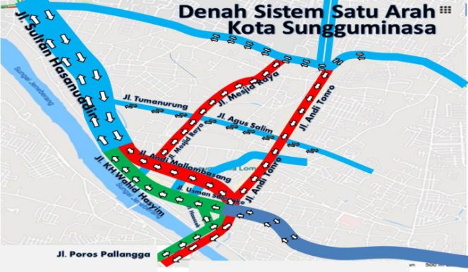 					Gambar rekayasa lalu lintas sistem satu arah di sejumlah ruas jalan di Kota Sungguminasa, Gowa. (BERITA.NEWS/Putri). 