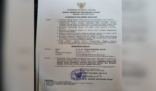 					SK pergantian Plt Kadis Kesehatan Sulsel. (BERITA.NEWS/Andi Khaerul).  