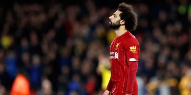 					Ekspresi kekecewaan Mohamed Salah, penyerang Liverpool. Liverpool harus menelan kekalahan 3-0 dari Watford. (AP Photo)