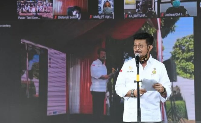 					Menteri Pertanian Syahrul Yasin Limpo saat memberi sambutan pada penandatanganan kerja sama di Kantor Pusat Kementerian Pertanian Jakarta, Selasa (14/4/2020). ANTARA/Kementerian Pertanian.