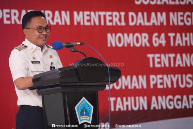 					Sosialisasi Peraturan Menteri Dalam Negeri Republik Indonesia Nomor 64 Tahun 2020 tentang Pedoman Penyusunan APBD Tahun Anggaran 2021 yang dibuka secara resmi oleh Bupati Bantaeng, Dr. H. Ilham Azikin di Gedung Balai Kartini, Rabu (26/8/2020)