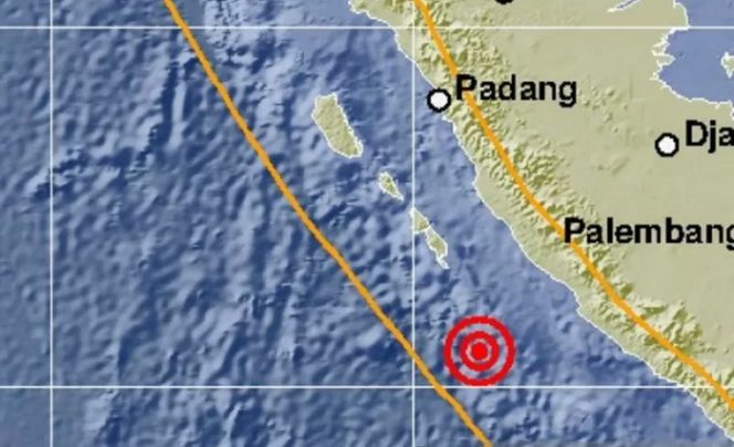 					Peta gempa bumi magnitudo 6,9 di Bengkulu pada Rabu (19/8/2020) (ANTARA/HO.BMKG)