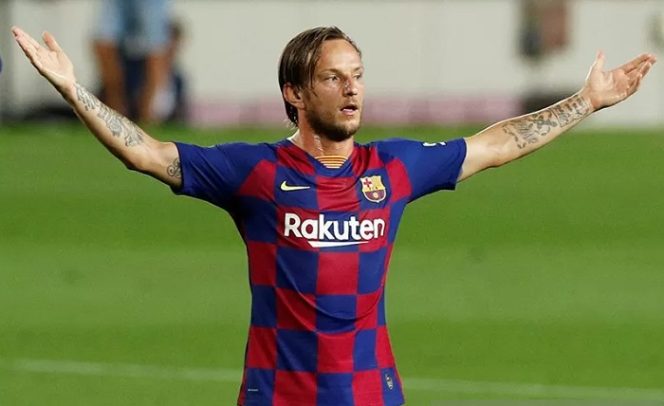 					Penyerang Barcelona FC Ivan Rakitic bereaksi di putaran kompetisi Liga Spanyol. ANTARA/REUTERS/Albert Gea/aa.