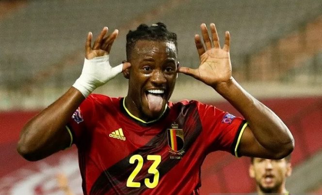 					Penyerang tim nasional Belgia Michy Batshuayi merayakan salah satu golnya ke gawang Islandia dalam lanjutan UEFA Nations League 2020/21 Divisi A Grup 2 (A2) di Stadion King Baudouin, Brussels, Belgia, Selasa (8/9/2020) waktu setempat. (ANTARA/REUTERS/Francois Lenoir)