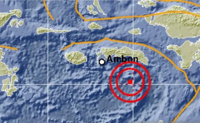 					Peta lokasi gempa bumi dengan magnitudo 6,2 di Laut Banda, Maluku Tengah, Selasa (8/9/2020). (ANTARA/HO BMKG)
