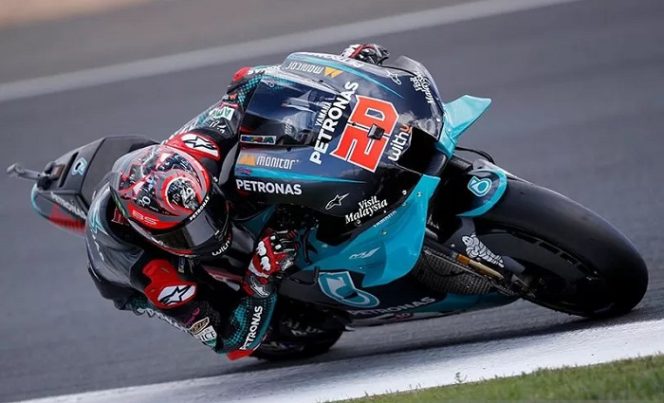 					Pebalap tim Petronas Yamaha Fabio Quartararo di sesi kualifikasi Grand Prix Prancis, Le Mans (10/10/2020). Reuters/Stephane Mahe/aa.