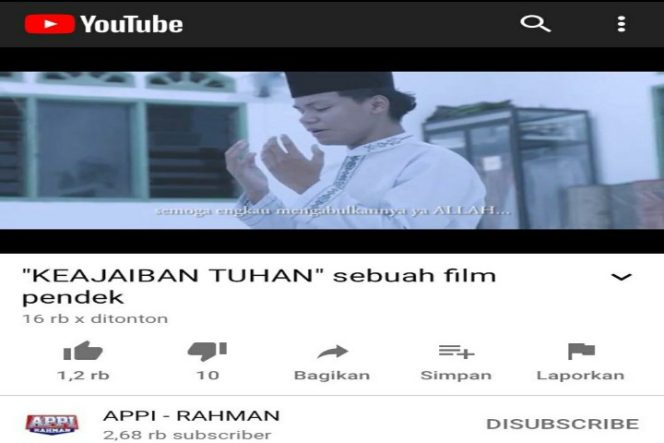 					Film Pendek Keajaiban Tuhan Karya Tim Appi-Rahman Tembus 15 Ribu Penonton Sehari, Disambut Respon Positif Netizen