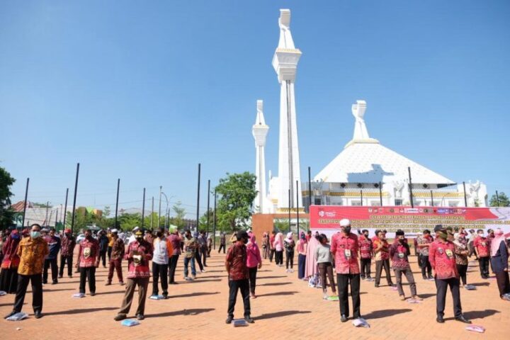 Pemkab Gowa bersama Polres Gowa bersama deklarasikan wajib mematuhi protokol kesehatan kesehatan. (Foto: berita.news/ist).