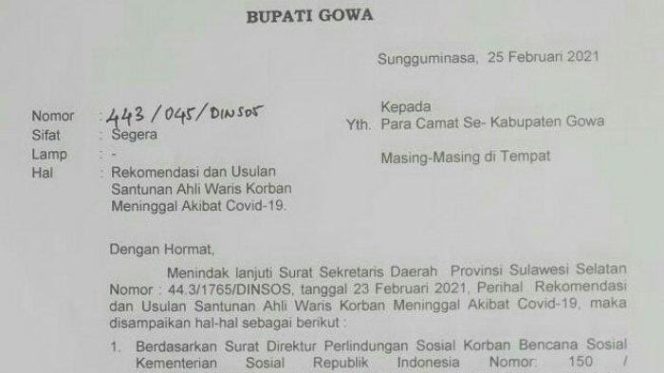 					Ahli Waris Pasien Covid-19 yang Meninggal Tak Lagi Dapat Santunan, Dinsos Gowa : Keputusan SE Kemensos