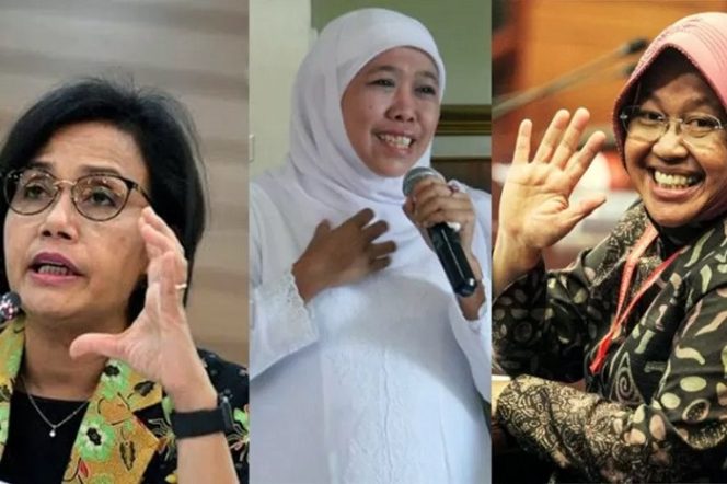 					Dari kiri ke kanan (kolase) Menteri Keuangan Sri Mulyani, Gubernur Jatim Khofifah Indar Parawansa, dan Mensos Tri Rismaharini. (Dokumentasi ANTARA Foto)