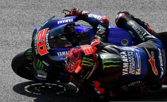 					Pebalap tim Monster Energy Yamaha MotoGP Fabio Quartararo menjalani sesi latihan bebas Grand Prix Italia, Sirkuit Mugello. (28/5/2021). ANTARA/AFP/Tiziana Fabi/aa.