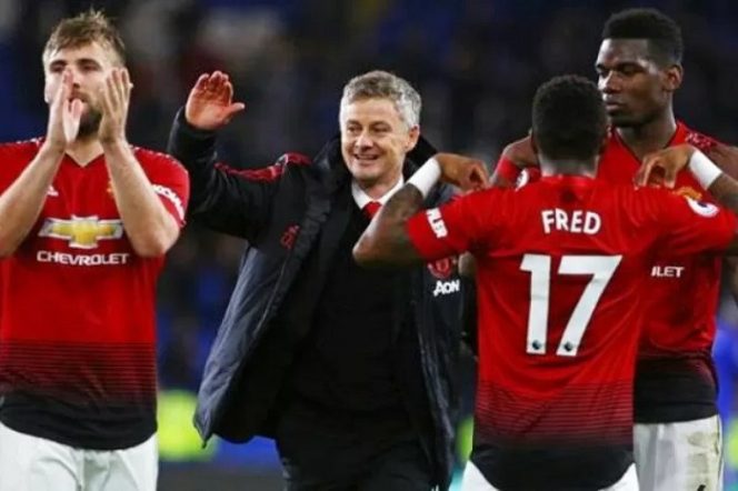 					Ekspresi Ole Gunnar Solskjaer usai Manchester United bersama pemain MU Paul Pogba. ANTARA/HO-Liga Inggris