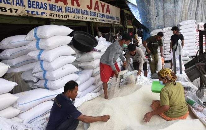 					Ilustrasi - Pekerja mengemas beras ke dalam karung di Pasar Induk Beras Cipinang, Jakarta. ANTARA FOTO/Indrianto Eko Suwarso/foc.