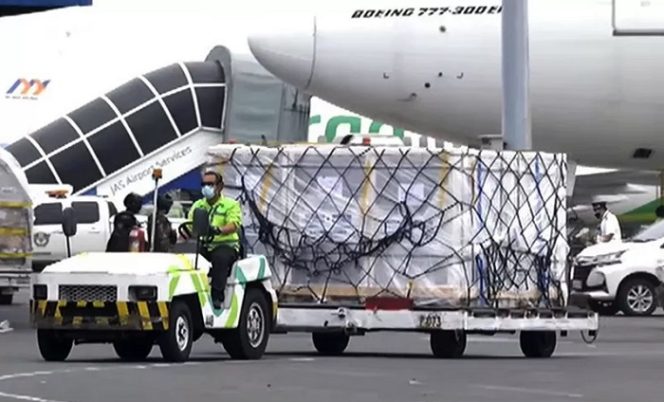 					Petugas bandara mengangkut vaksin Sinopharm di Bandara Soekarno Hatta, Tanggerang, Banten, Selasa (13/7/2021). ANTARA/HO-Biro Pers Setpres/am.
