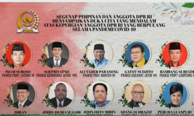 					Tangkapan layar nama-nama anggota DPR RI yang wafat selama pandemi COVID-19 disampaikan dalam sidang Paripurna DPR RI masa persidangan I tahun sidang 2021-2022 di Gedung Senayan Jakarta, Selasa (31/8/2021). ANTARA/Fauzi Lamboka.