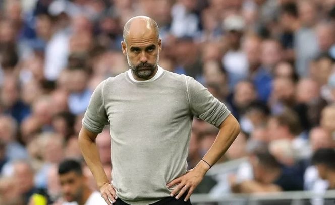 					Ekspresi manajer Manchester City Pep Guardiola saat mendampingi timnya yang kalah melawan Tottenham Hotspur dalam laga pekan pembuka Liga Inggris 2021/22 di Stadion Tottenham Hotspur, London, Inggris, Minggu (15/8/2021). (ANTARA/REUTERS/David Klein)
