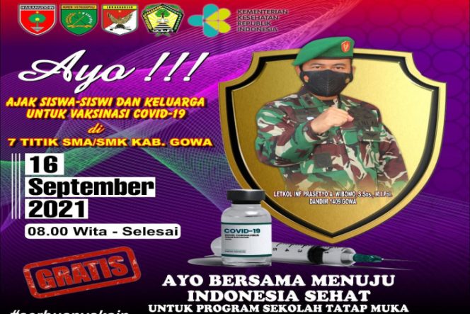 					Jelang HUT TNI ke-76, Kodim 1409 dan Pemda Gowa akan Gelar Vaksinasi Pelajar