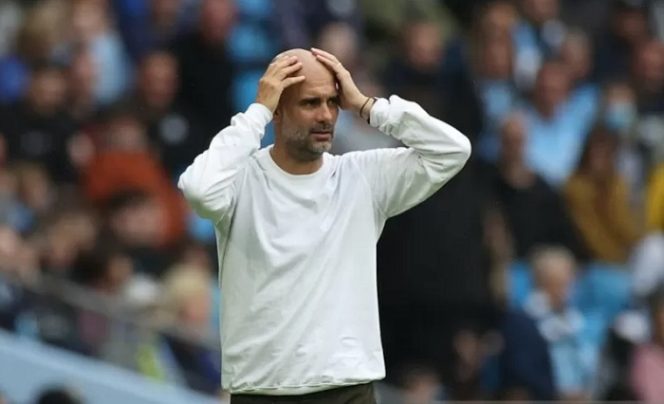 					Ekspresi manajer Manchester City Pep Guardiola saat mendampingi timnya menghadapi Norwich City dalam lanjutan Liga Inggris di Stadion Etihad, Manchester, Inggris, Sabtu (21/8/2021). ANTARA/REUTERS/ACTION IMAGES/Lee Smith.