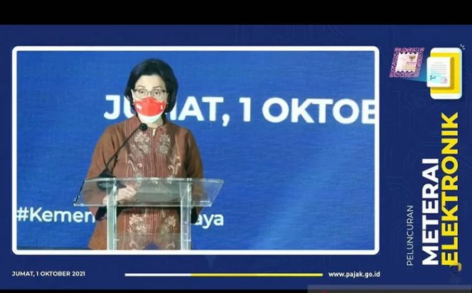					Tangkapan layar - Menteri Keuangan Sri Mulyani Indrawati dalam Peluncuran Meterai Elektronik yang dipantau di Jakarta, Jumat (1/102021). ANTARA/Youtube Direktorat Jenderal Pajak/pri.
