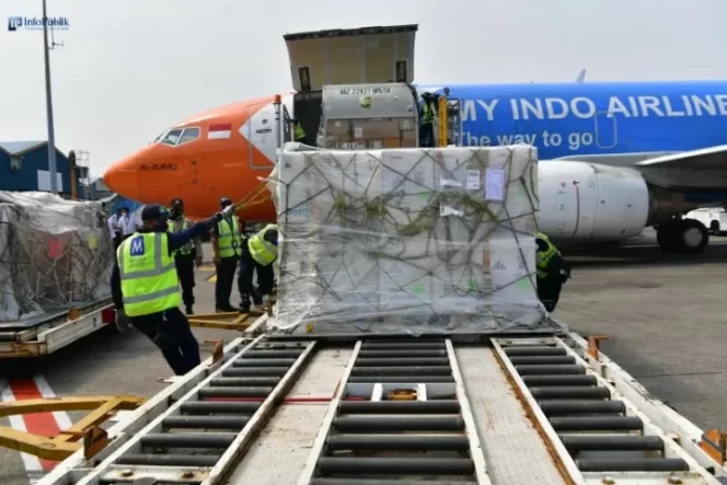 					Kedatangan vaksin tahap ke-89 berupa 601.380 vaksin jadi Pfizer, Kamis (14/10). (ANTARA/HO)