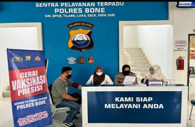 					Genjot Capaian, Satpas Polres Bone Buka Gerai Vaksinasi Presisi