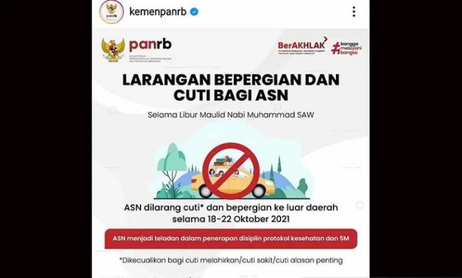 					Tangkapan layar larangan bepergian dan cuti bagi ASN. ANTARA/Instgram/@kemenpanrb