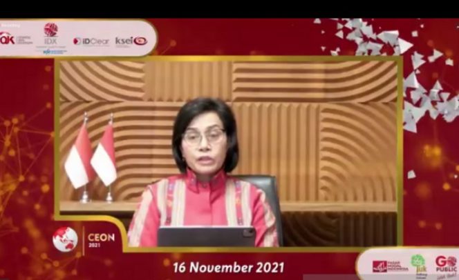 					Menteri Keuangan (Menkeu) Sri Mulyani dalam acara CEO Networking 2021 di Jakarta, Selasa (16/11/2021). ANTARA/Agatha Olivia