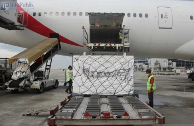 					Petugas bandara mengecek kedatangan vaksin COVID-19, Jumat (26/11/2021). (Antara/ (ANTARA/HO-Kemkominfo)