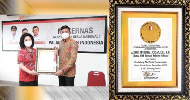 					Kumpulkan 1.182 Kantong Darah Dalam Sehari, Ketua PMI Sulsel Terima Penghargaan LEPRID