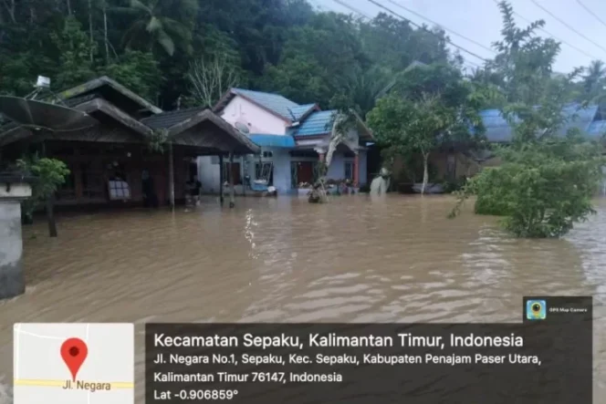 					Kondisi banjir di Kecamatan Sepaku, PPU pada Jumat menjelang sore (ist/BPBD PPU)