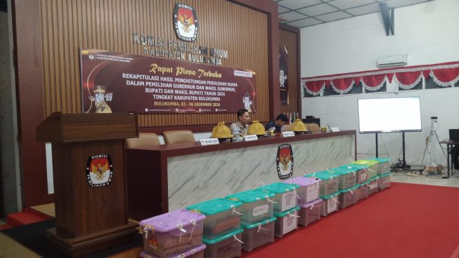					Penetapan Hasil Rekapitulasi Suara Pilkada 2024 di Aula Kantor KPU Bulukumba. (Dok: Berita.News/ Syarif)