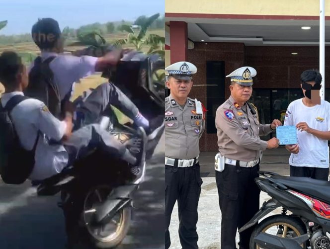 					Aksi Freestyle Motor dan Saat Pelaku Diamankan di Mapolres Sinjai. (Foto: Kolase/ Ist/ Humas)