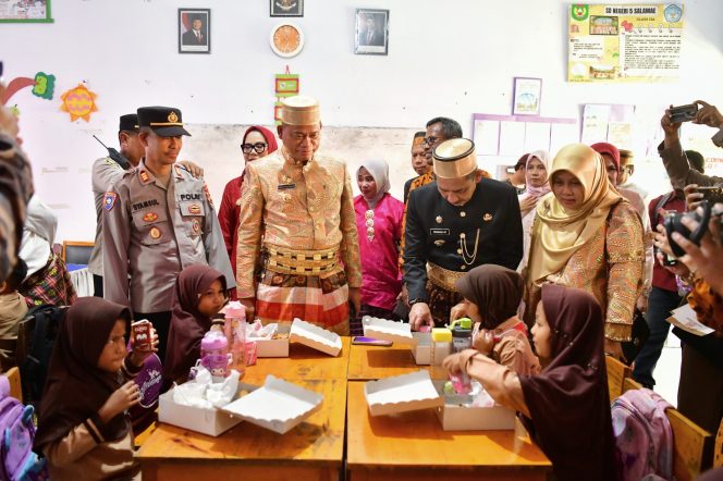 					Pj Gubernur Prof Fadjry Djufry saat memantau pelaksaan uji coba program makan bergizi gratis dan pemeriksaan kesehatan gratis Presiden Prabowo di Kota palopo (dok)