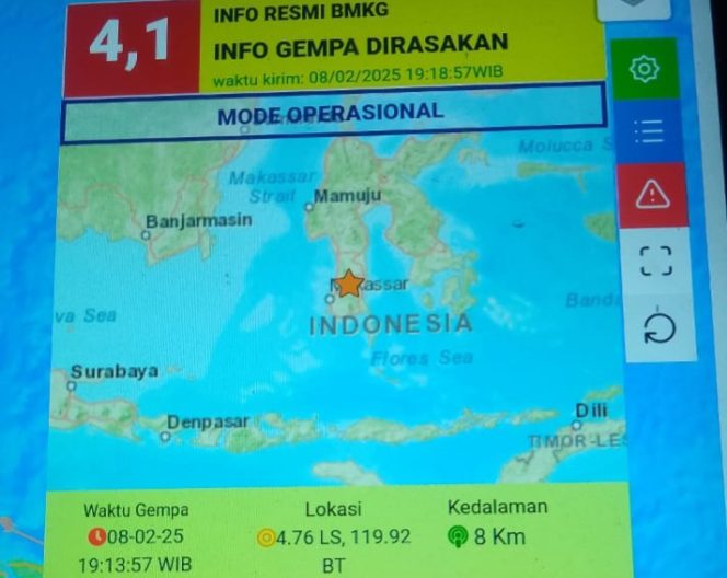 					Gempa Bumi M4.1 Guncang Bone, Terasa hingga Soppeng, Maros, dan Sinjai