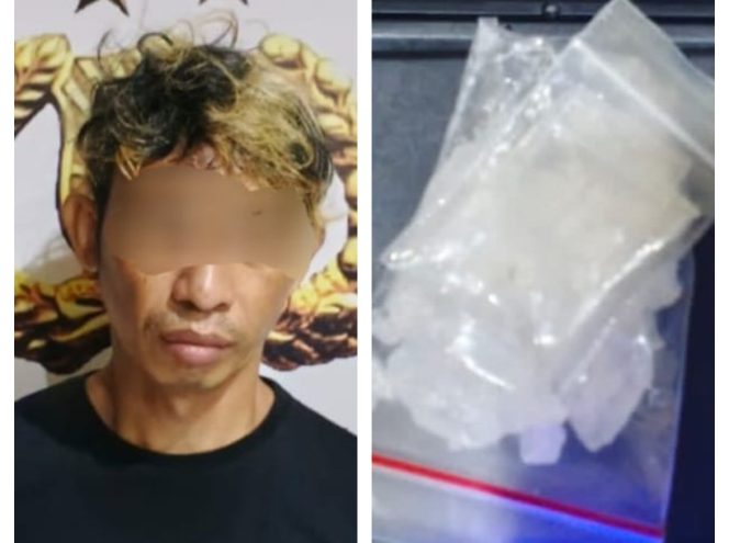 					Pelaku dan Barang Bukti Sabu yang Diamankan. (Foto: Kolase Berita.News)