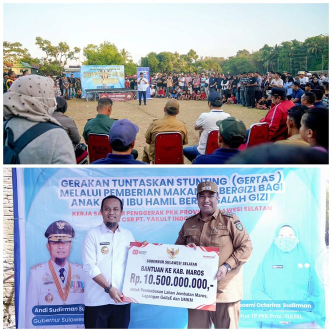 					Gubernur Serahkan Rp 10,5 M ke Pemkab Maros Perbaiki Lapangan Sepakbola hingga Jembatan 