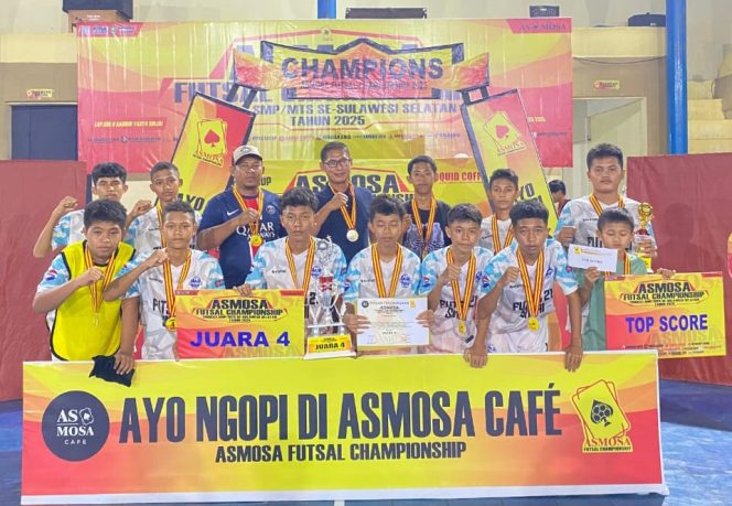 					Tim SMPN 21 Sinjai Juara 4 pada Turnamen Futsal ASMOSA Tingkat Regional Sulawesi Selatan. (Foto: Istimewa)