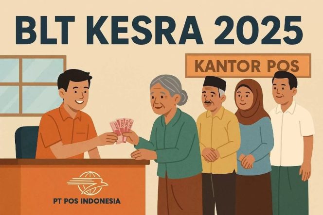 					Pencairan BLT Kesra ke KPM di Kantor Pos. (Foto: Ilustrasi AI/ Berita.News)