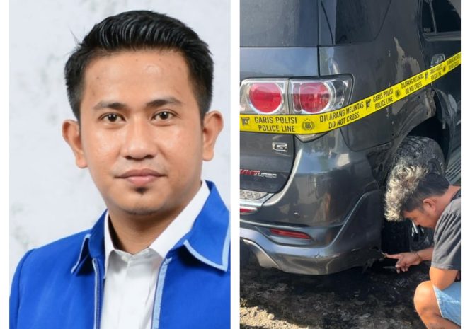 					Kamrianto Anggota DPRD Sinjai dan Mobil Pajero Milik Iskandar yang Dibakar. (Foto: Kolase Berita.News)