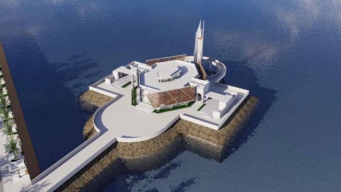 					Desain Pembangunan Masjid Apung di Pantai Merpati Bulukumba. (Foto: Ist/ Humas)