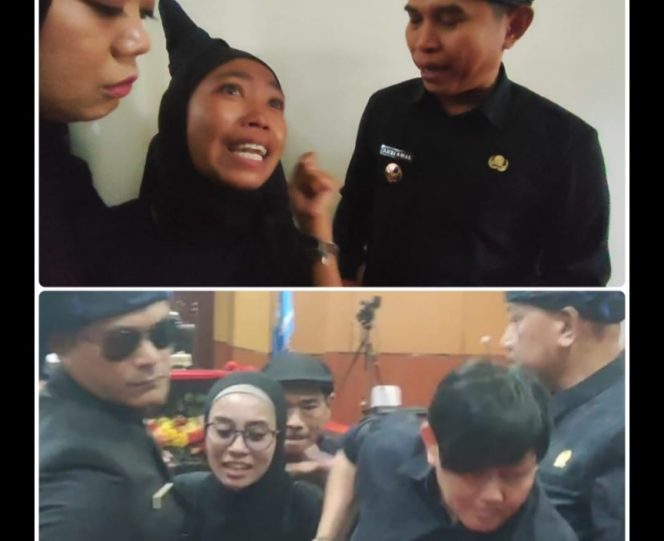 					Dua Aktivis Perempuan Saat Diamankan Tim Pengamanan Sidang Paripurna Hari Jadi Bulukumba ke-66 di DPRD. (Foto: Kolase/ Ist)